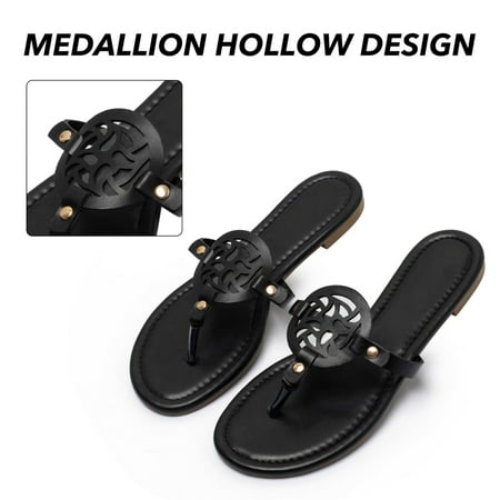 

HHUUP Hollow Flip Flops Solid Color Summer Beach Flat Slide Shoes Casual Outdoor Thong Sandals
