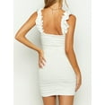 thumbnail image 4 of Bslissey Women's Summer Mini Cami Dress White Sleeveless Deep V-neck Ruffle Shoulder Straps Bodycon Dress Ladies Fashion Ruched Party Dress for Cocktail Streetwear, 4 of 5