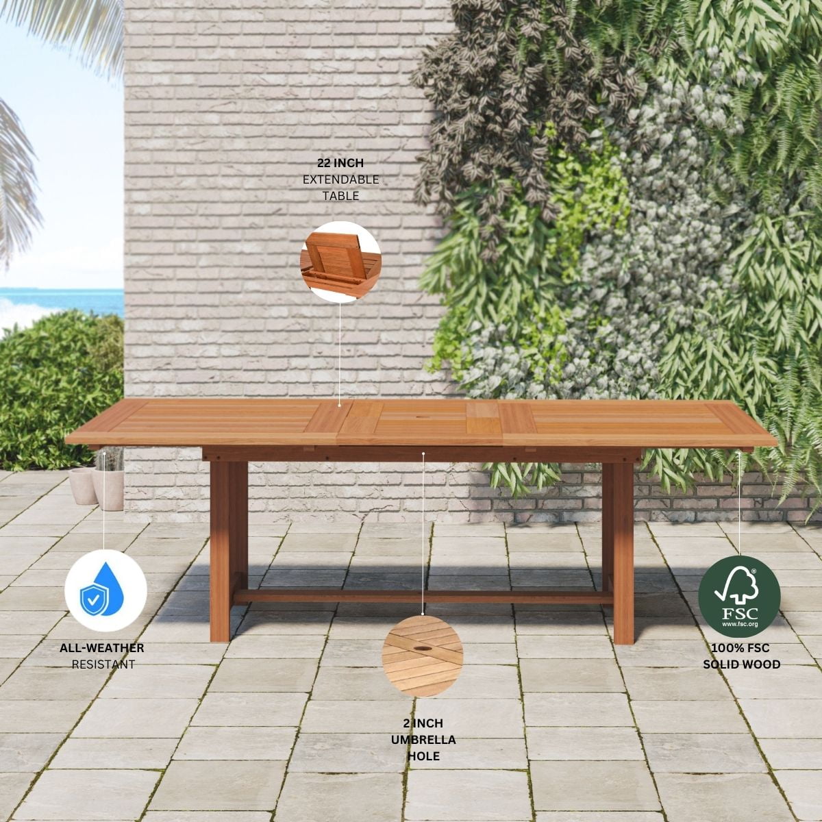 Amazonia 9 Pieces Leuven Solid Eucalyptus Wood Patio Dining Set, Brown