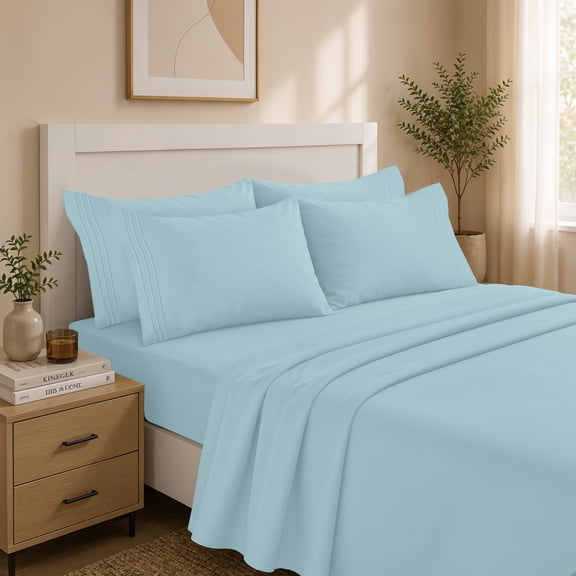 Lux Decor 6 Piece Bed Sheets Queen Size - Ultra Soft Microfiber Bed Sheet Sets, 16” Deep Pocket Queen Sheets, Blue