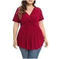 thumbnail image 2 of ECZHAW Womens Summer Tops,Women Plus Size Top Short Sleeve Wrap Lace Dressy Shirt Low Cut Blouses,, 2 of 9