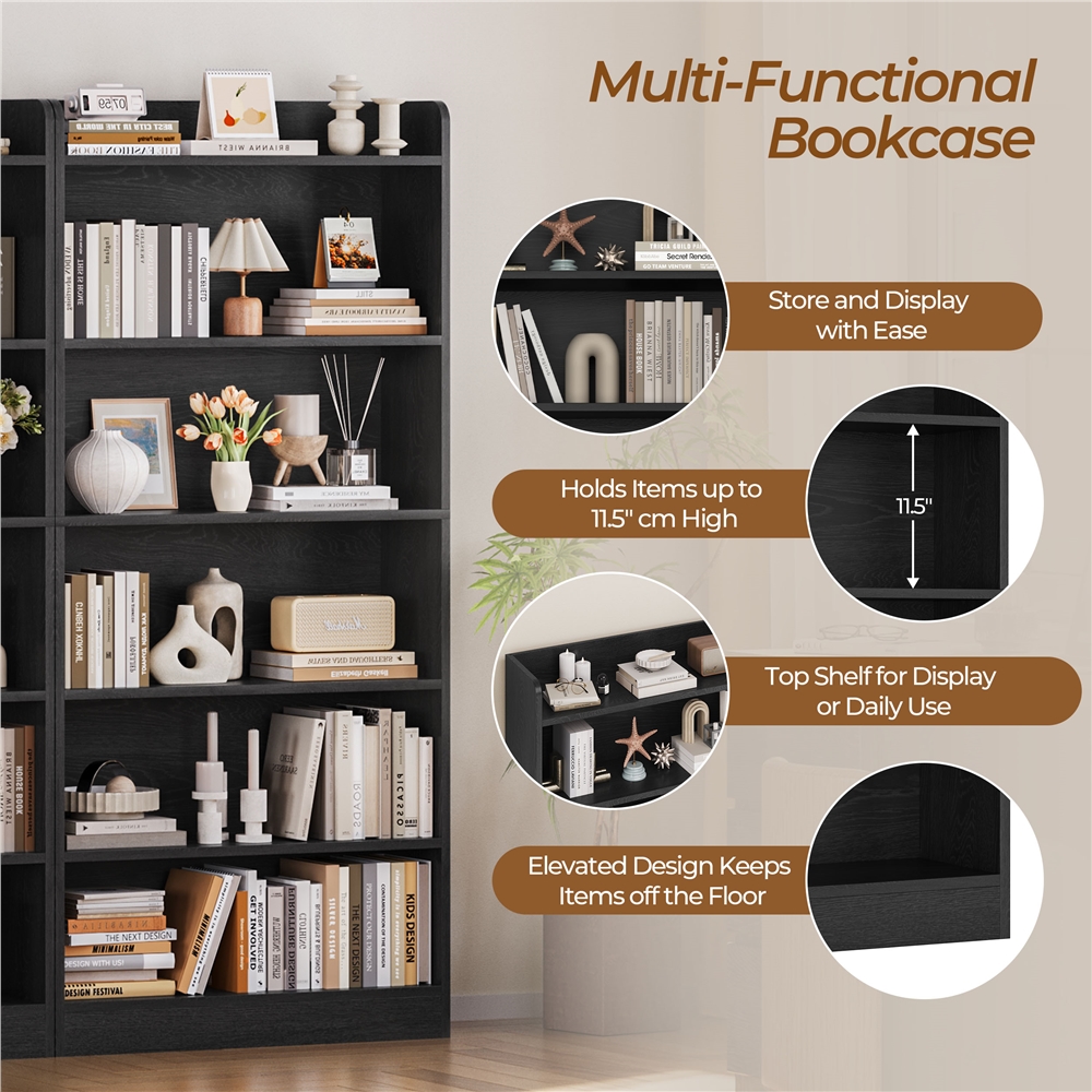 Renwick 6-Layer Modern Open Shelf Bookcase, Black photo 3