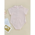 thumbnail image 4 of Baby Girls Boys Romper Bodysuit Solid Color Lapel Short Sleeve Front Button Short Jumpsuit, 4 of 8