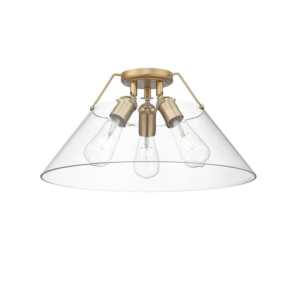 3306-3FM BCB-CLR-Golden Lighting-Orwell - 3 Light Flush Mount-9.25 Inches Tall and 18.75 Inches Wide-Brushed Champagne Bronze Finish-Clear Shade Color