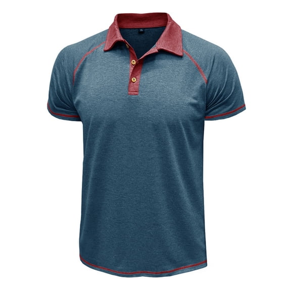 Ohufall T-shirts for Mens Three Buttons Turndown Collar Short Sleeve Blouses Solid Color Pullover Casual Fashion Summer T-Shirts