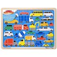 Melissa & Doug Vehicles Wooden Jigsaw Puzzles Set Beep Beep Cars and Construction (24 pcs each