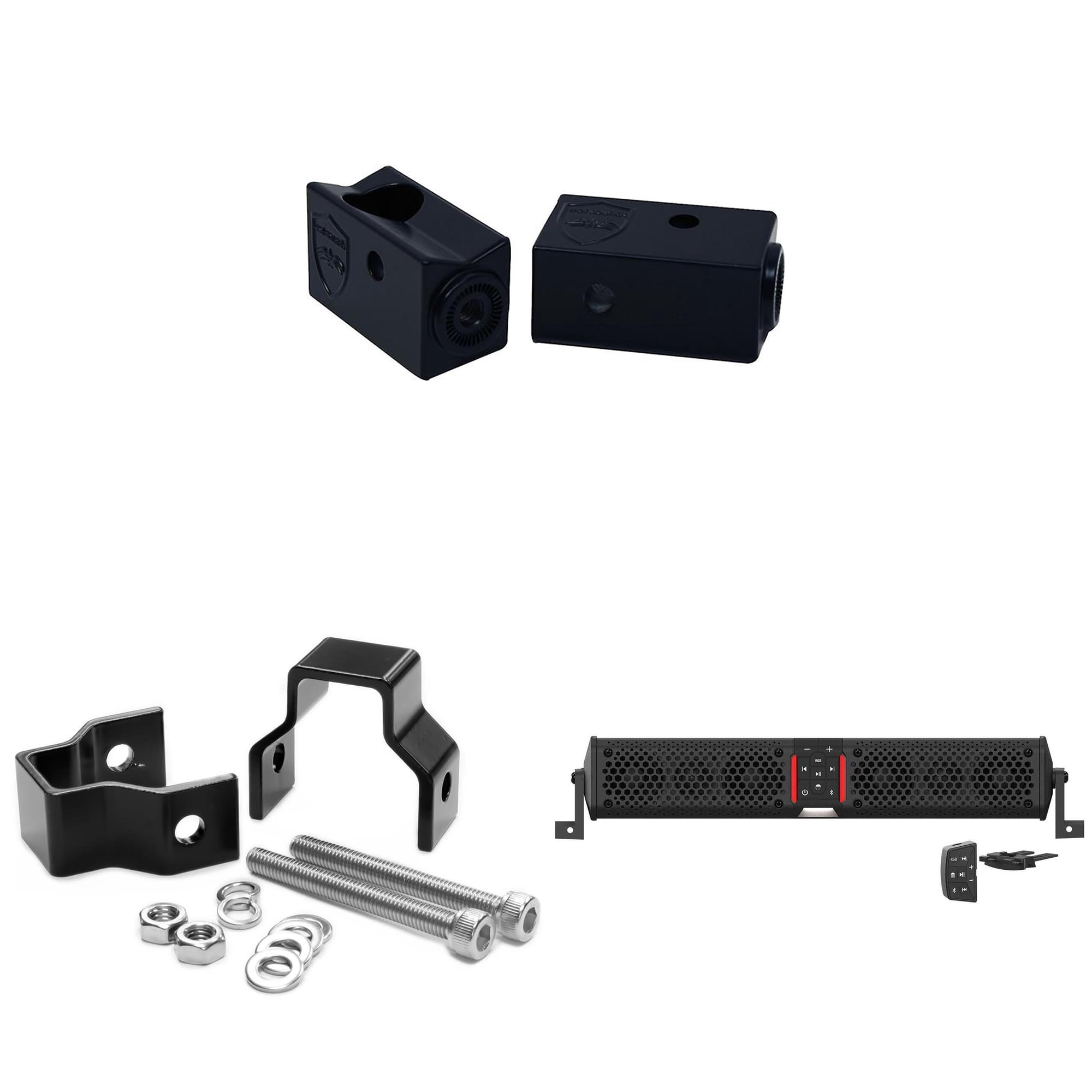 Wet Sounds STEALTH-XT-6-B Wet Sounds STEALTH XT 6 Speaker All-In-One Amplified Bluetooth Soundbar With Remote &ndash; Black with Slider Brackets and .75 Square Clamps