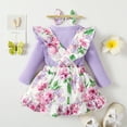 thumbnail image 4 of Newborn Baby Girls Clothes Baby Girls Outfits 0-3 Months Girls Long Sleeve Solid Color Romper Top Floral Strap Skirt Headband 3PCS Set Purple, 4 of 10