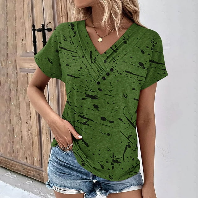 Fiudx Ofertas y Liquidaciones Top Informal de Primavera y Verano de Manga Corta con Cuello En V para Mujer