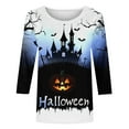 thumbnail image 5 of FAVIPT 3/4 Sleeve Shirts for Women Happpy Halloween Day Gifts Blouses Round Neck Funny Graphic Print Tees Casual Trendy Fall Horror Tops Multicolor,XXL, 5 of 5