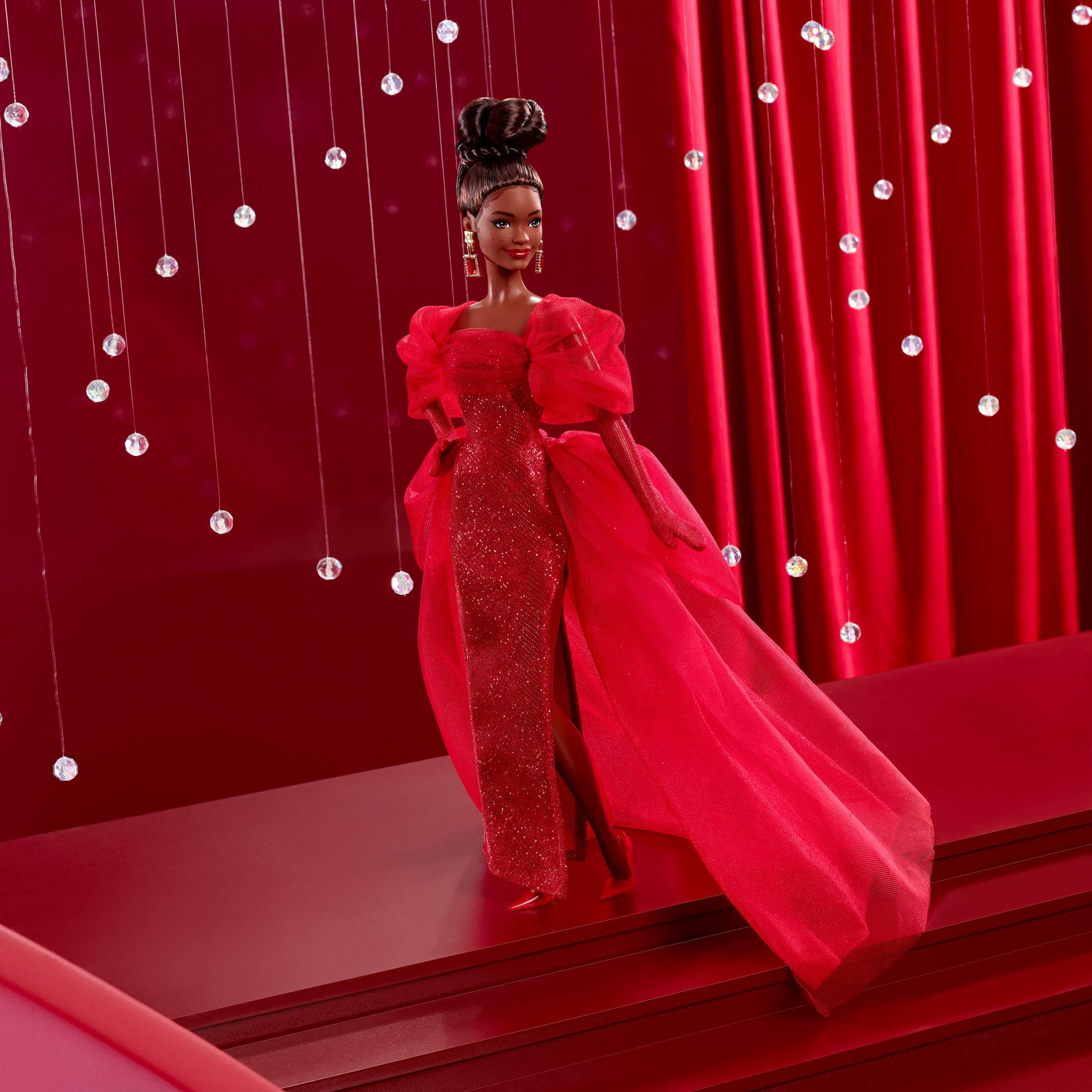 Barbie Signature Collectible Doll for Mattel 80th Anniversary, Glittery Red Tulle Gown, Brunette