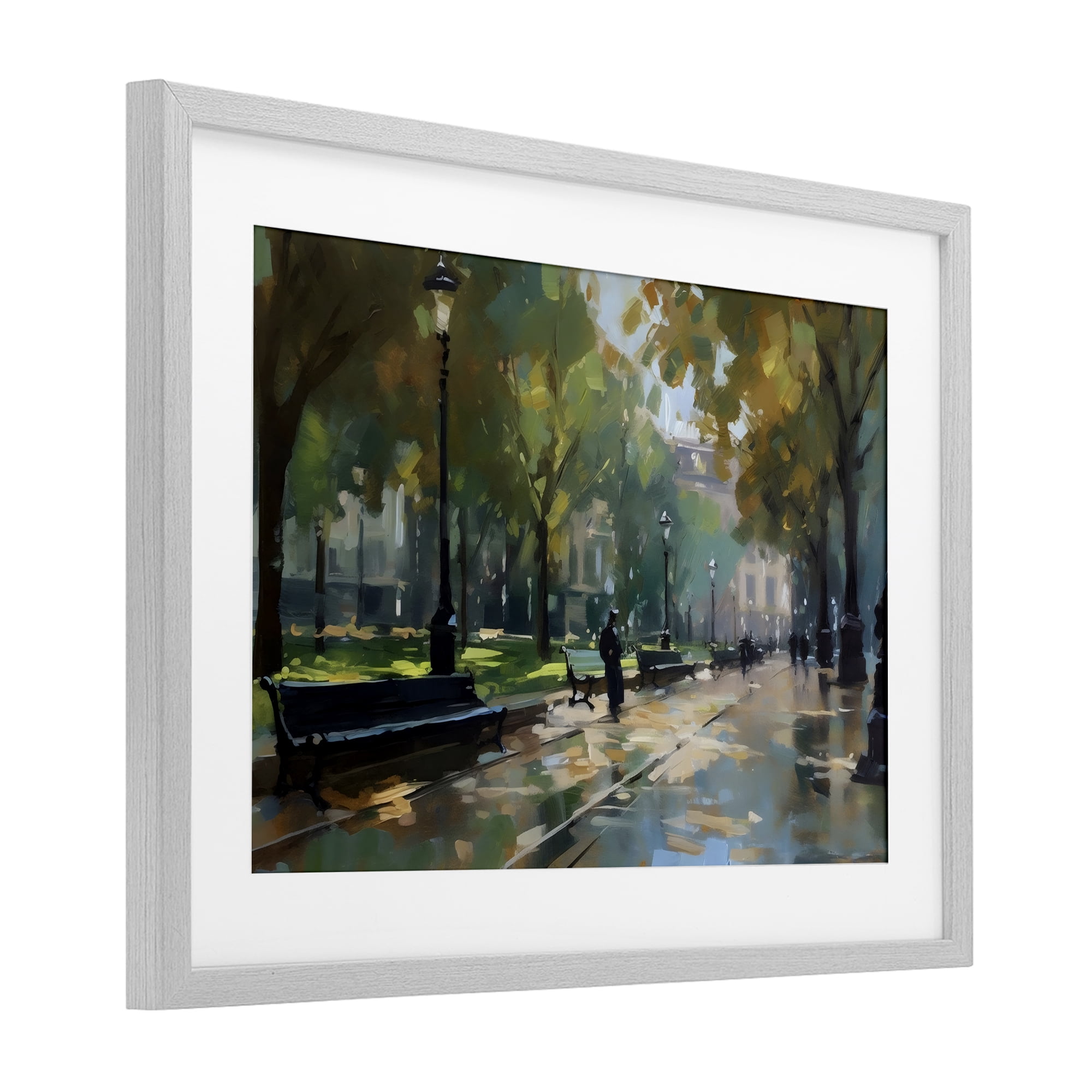 Stupell Industries Park Promenade on Rainy Day Gray Framed Print Under Glass, design by Creative Studio
