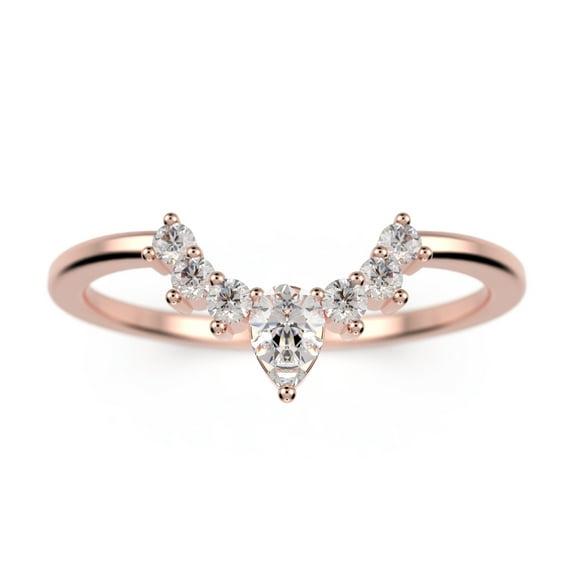 0.13 ct 1.3mm round and 3x2.10mm pear cut Diamond Moissanite 10K rose gold wedding band