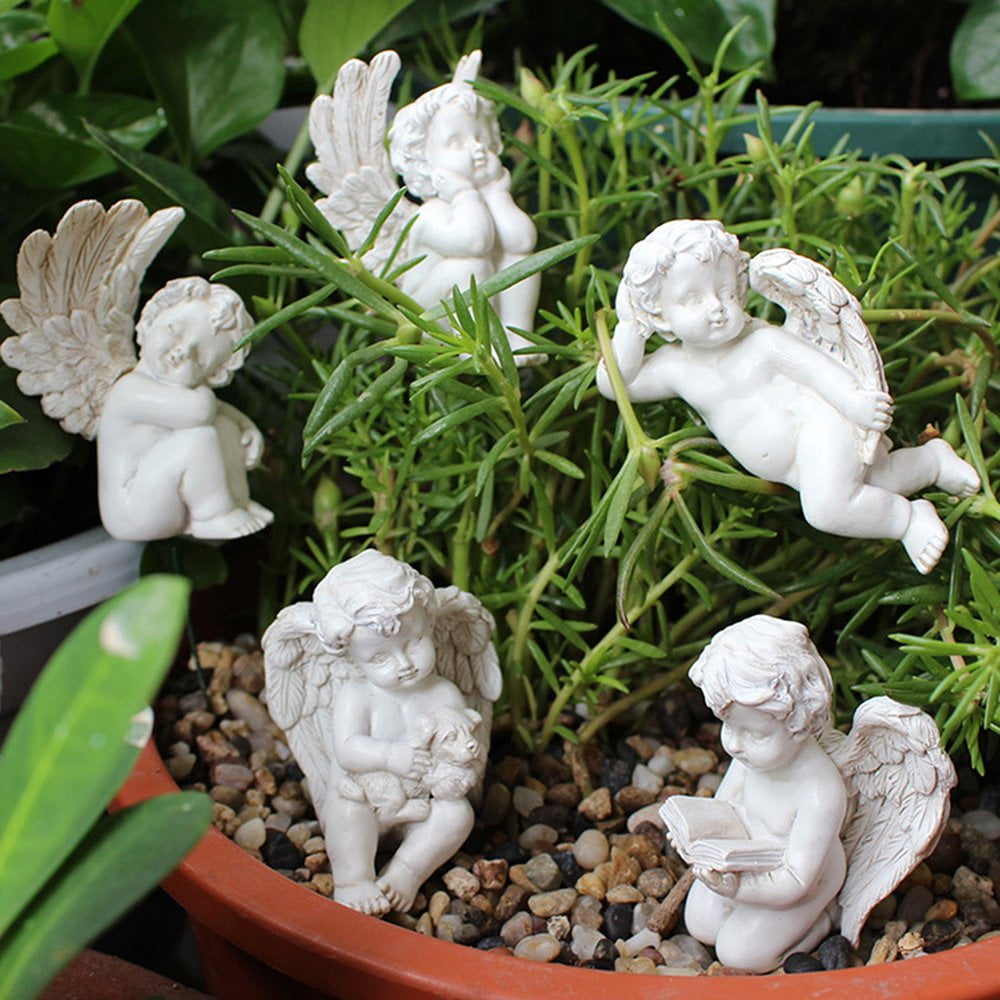 POINTERTECK 5Pcs Angel Plug-In Garden Little Girl Resin