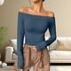 thumbnail image 3 of Top de manga larga con hombros descubiertos para mujer: camiseta corta sexy, material de poliéster, tallas XS-XL, ideal para la moda otoñal y para salir, 3 of 8
