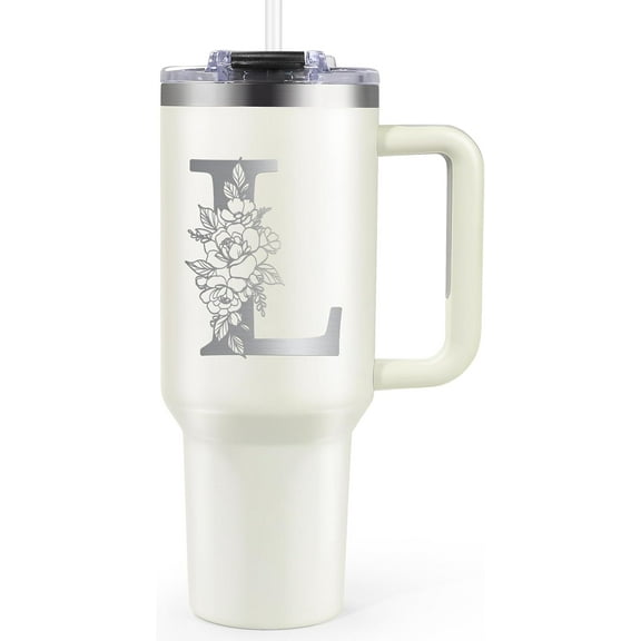 Birthday Gifts for Women, Gifts for Women, Monogrammed Gifts for Women, 40oz Initial Stainless Steel Tumbler with Straw and Lid - Personalized Christmas, Birthday Gifts for Best Friend Her Mom, L