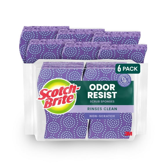 Scotch-Brite Stay Fresh Sponges, Zero Scratch, Odor Free Guarantee, Antibacterial, 6 Scrubbers