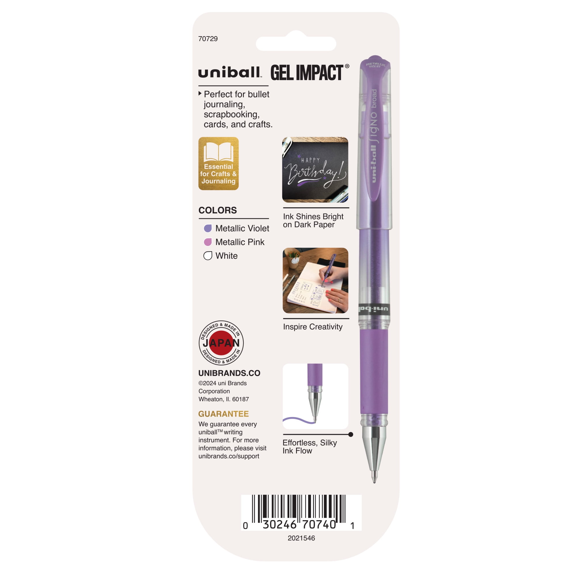 uniball Gel Impact Gel Pens, Bold Point, 1.0mm, Violet/Pink/White Ink, 3 Count