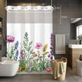 thumbnail image 5 of Spring Wildflower No Hooks Shower Curtain with Snap-in Liner Farmhouse Colored Flowers Shower Curtains for Bathroom, Waterproof, Easy Install, Washable 48"x72", 5 of 9