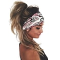 thumbnail image 5 of White Cute Boho Headband Stripe Knotted Turban Head Bands Large Thick Turban Head Wrap Headband, Boho Bandana Head Bands for Women's Hair, Non Slip Workout Yoga Hairband Hair Accessories One Size, 5 of 5