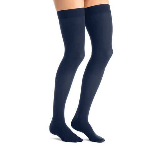 JOBST Opaque Compression Stockings, 15-20 mmHg, Thigh High, Silicone Dot Band, Closed Toe, Midnight Navy, Small