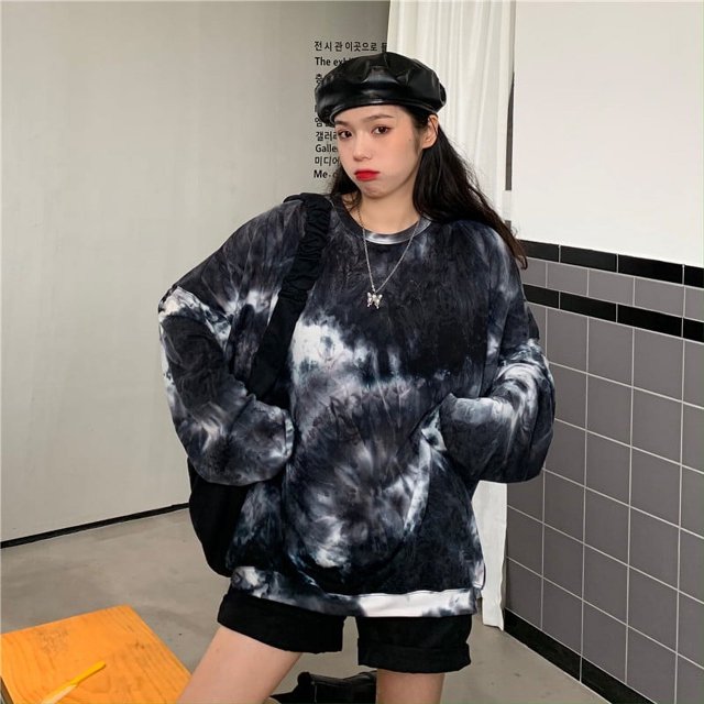Top de manga larga para mujer,Camisas de manga larga para mujer, sudadera con cuello redondo, sudadera con efecto tie-dye para mujer, los mejores materiales