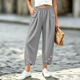 thumbnail image 2 of VBVC Women's Cropped Pleated Capri Pants , Side Button Lounge Trousers For Women , Ladies' High Waisted Pants with Pockets, *Gray , Large, 2 of 7