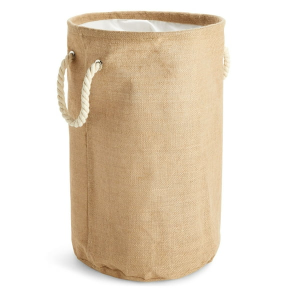 22 Inch Collapsible Laundry Basket with Drawstring Closure, Round Freestanding Clothes Hamper