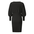 thumbnail image 4 of Black Midi Bodycon Dress with Off-Shoulder Batwing Sleeves and High-Waist Knitted Design for Women, Size M, 4 of 7