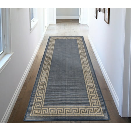 Ottomanson Jardin Collection Natural Greek Bordered Design Indoor/Outdoor Jute Backing Area Rugs and Runners