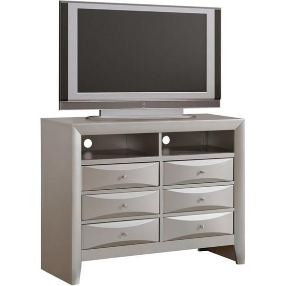 Maklaine Modern Wood 6-Drawer TV Stand in Silver Champagne