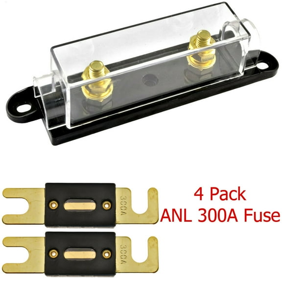 1/0/4/8 Gauge ANL Fuse Holder with 4 Pack Gold Plated 300 Amp ANL Fuse