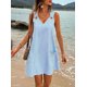 thumbnail image 4 of New blue and white striped sleeveless V-neck pocket plus size women's dress for summer, 4 of 5