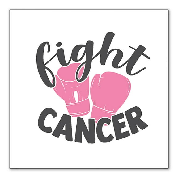 DistinctInk Custom Bumper Sticker - 4" x 4" Decorative Decal - White Background - Pink Ribbon Cancer - Fight Boxing Gloves
