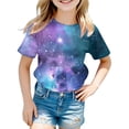 thumbnail image 2 of Toddler Girls Tops & T-Shirts 3D Galaxy Print Crew Neck Short Sleeve Glitter Carnival T Shirts Daily-Wear,Gray,10-11 Years, 2 of 3
