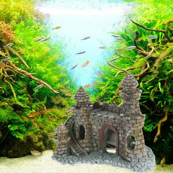 EGNMCR Aquarium Backgrounds Vintage Resin Castle Aquarium Ornament Home Fish Tank Decoration New Resin castle