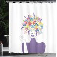 thumbnail image 3 of Ambesonne Lavender Color Shower Curtain, Woman with Flowers, 69"Wx84"L, White and Blue Violet, 3 of 4