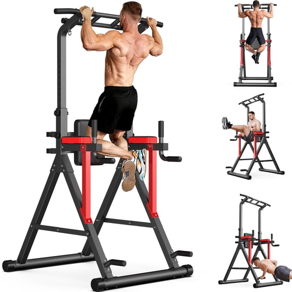 HASIMAN Pull Up Bar Multi-Functional Power Tower Height Adjustable Dip Station for Gym Strength Training Equipment Stable Triangular Design 350 LBS Weight Capacity
