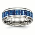 thumbnail image 1 of Stainless Steel Polished Blue/White Carbon Fiber Inlay Ring 8 Size, 1 of 6