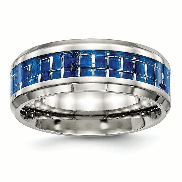 Bague en Fibre de Carbone Bleu/blanc Poli en Acier Inoxydable 8 Tailles