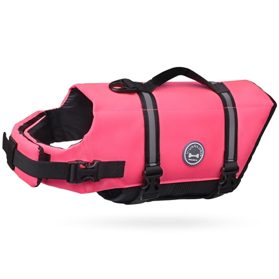 VIVAGLORY Dog Life Jacket Vest for Swimming, Ripstop, Bright Pink, Medium