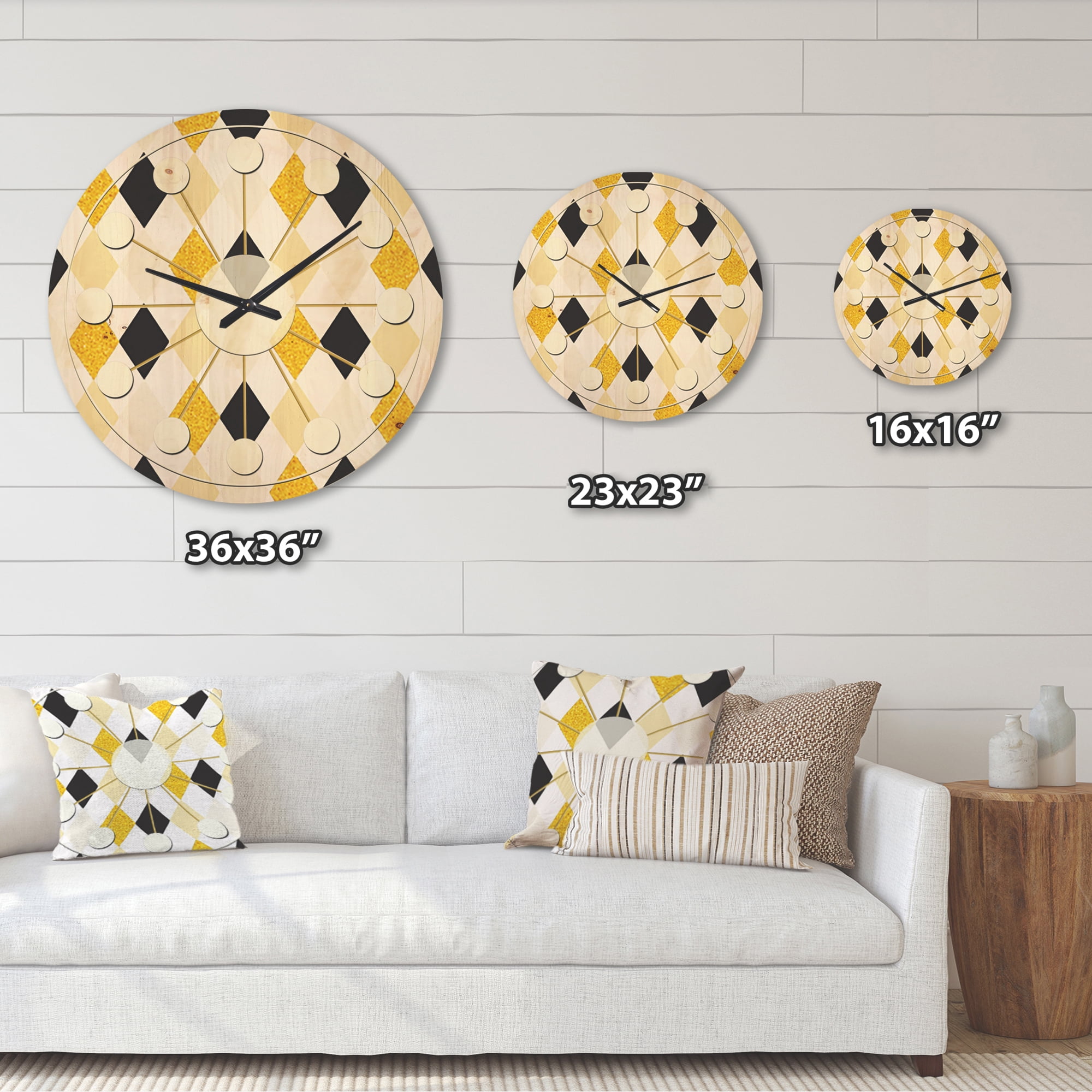 Designart 'Gold Chic Retro Design II' Mid-Century Modern Wood Wall Clock
