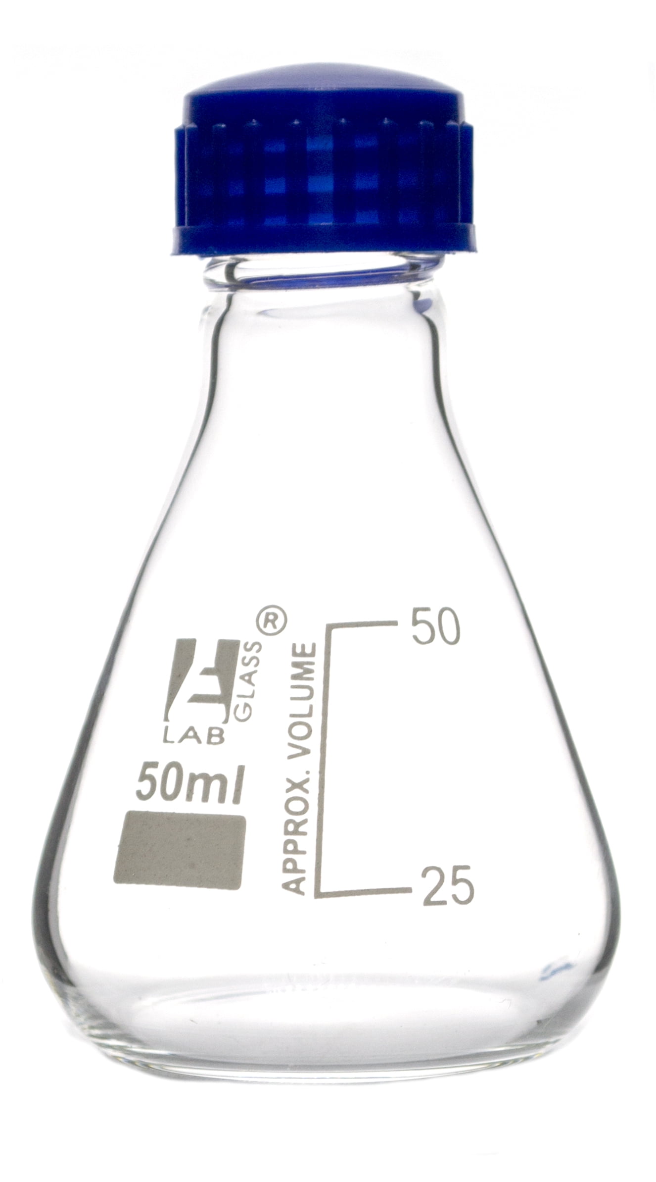 50mL Glass Erlenmeyer Flask with PTFE Lined Screw Cap, Borosilicate 3.3 Glass Eisco Labs