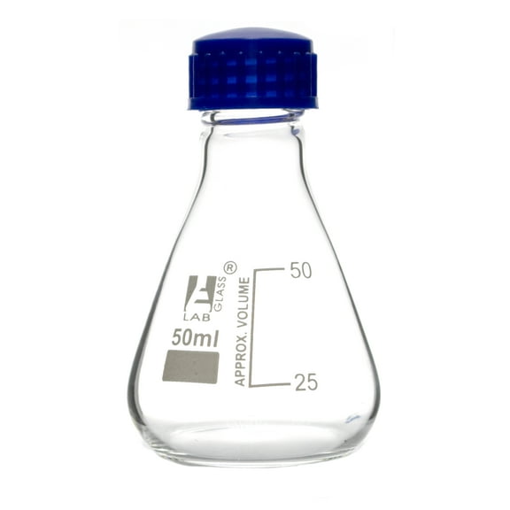 50mL Glass Erlenmeyer Flask with PTFE Lined Screw Cap, Borosilicate 3.3 Glass - Eisco Labs