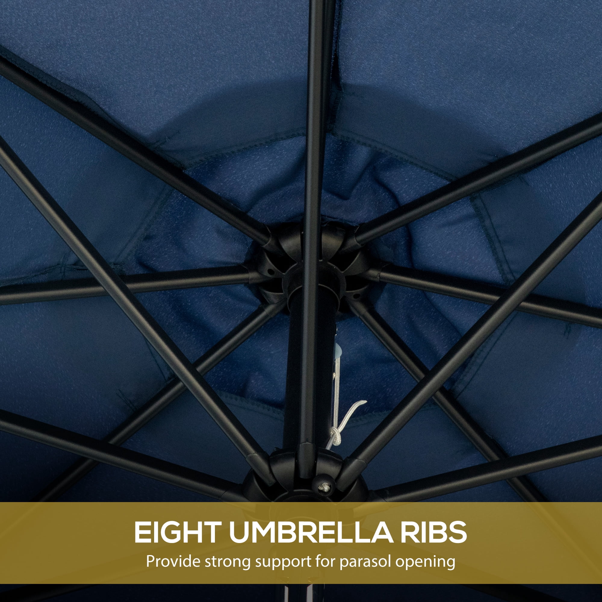 Outsunny 9ft Patio Umbrella with Tilt, Ruffled Outdoor Umbrella, Dark Blue