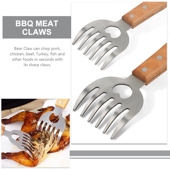 FUEENIRVA Stainless Steel Pulled Pork Shredder Claws with Comfortable Wooden Handles for BBQ Meat Shredding
