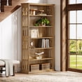 thumbnail image 5 of Finmind 75-inch Tall Bookcase, 6-Tier Wooden Bookshelf, Large Freestanding Display Shelves for Living Room, Home Office, Bedroom, Light Brown, 5 of 7