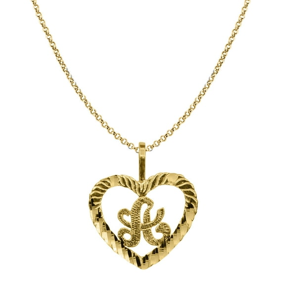 Genuine 14k Yellow Gold 0.59" Fancy Heart Initial Letter A Necklace 16", 18", 20", 22" Trendy Charm Initial Necklaces for Women