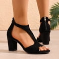 thumbnail image 5 of Pandaie Women Open Toe Heels Sandals Ankle Strap 2.95 Inch Chunky Heeled Dressy Pumps Slingback Casual Wedding Party Dress Thong Shoes Black Size 9.5, 5 of 9
