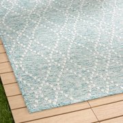 NICOLE MILLER NEW YORK Corin Distressed Indoor Outdoor Area Rug, UV Fade Resistant, Low Pile, Aqua/Cream, 710x102